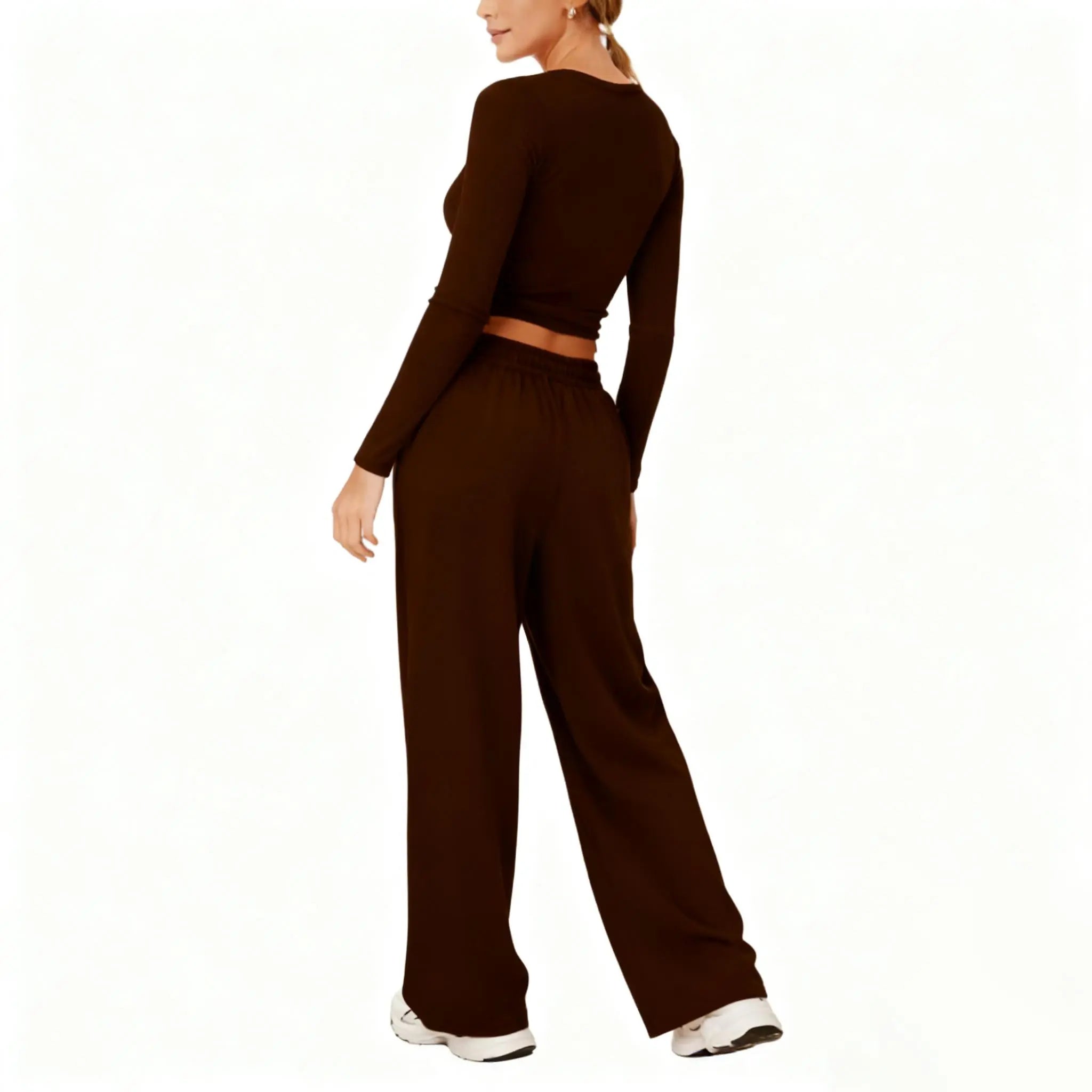 Women'S Stretchy 2-Piece Yoga Outfit:Long-Sleeve Crop Top &Wide-Leg Pants Stretchy Fabricfor Yoga Leisure Daily Active Scenarios Workout Runningclothes Springstatements