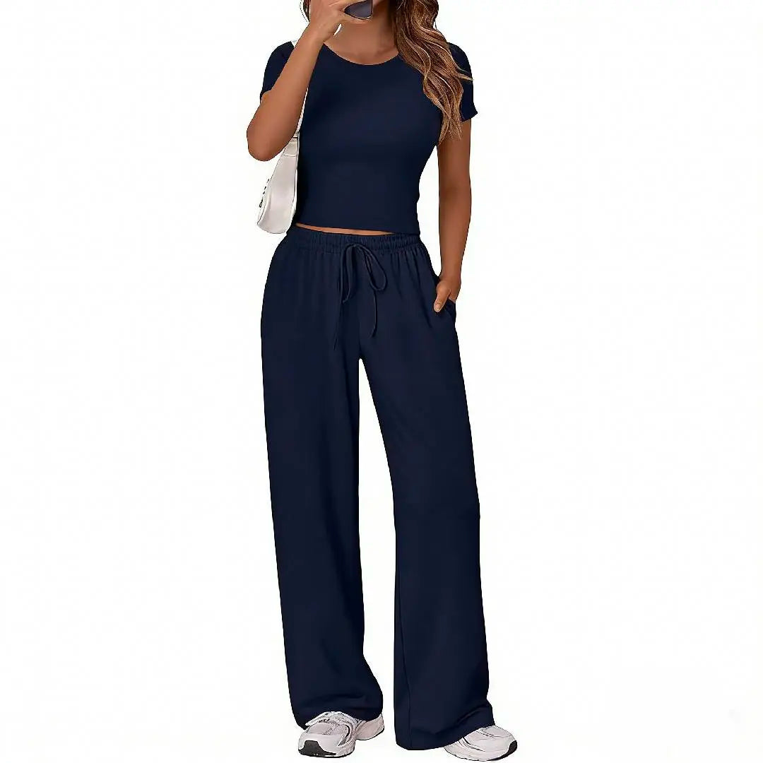 Women'S Stretchy 2-Piece Yoga Outfit:Long-Sleeve Crop Top &Wide-Leg Pants Stretchy Fabricfor Yoga Leisure Daily Active Scenarios Workout Runningclothes Springstatements