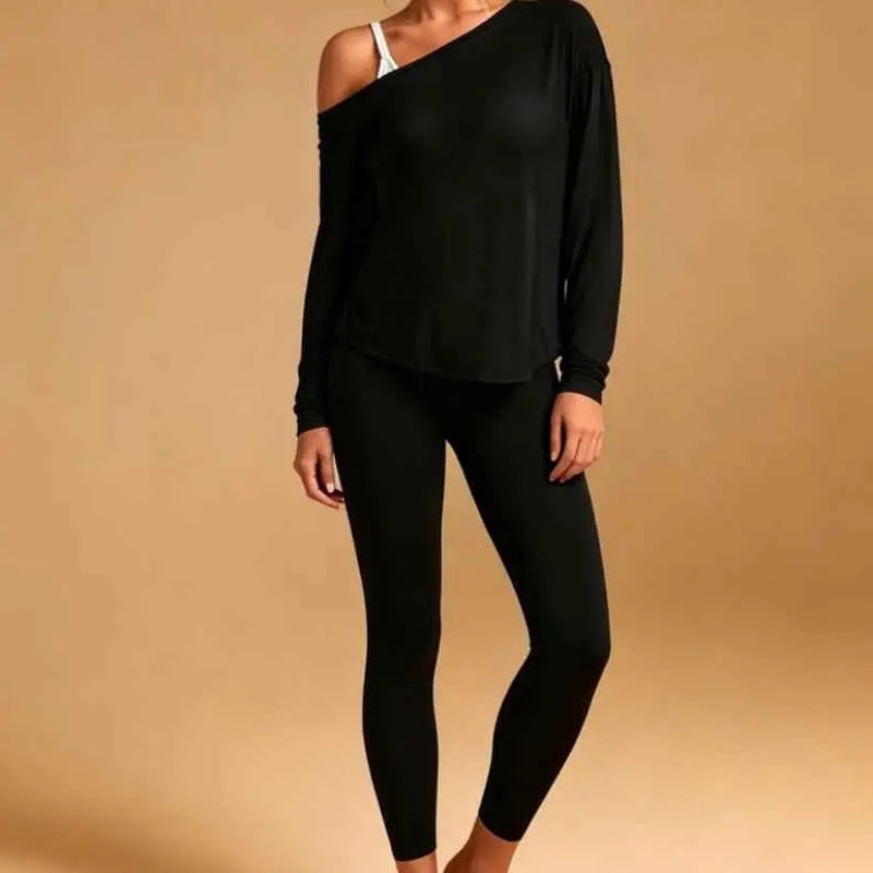 GLOWMODE TENCEL Modal Drift off Lightweight Silky Smooth Asymmetrical off Shoulder Long Sleeve Active Top Low-Impact Yoga Pilates Gym Studio Daily Casual Wear