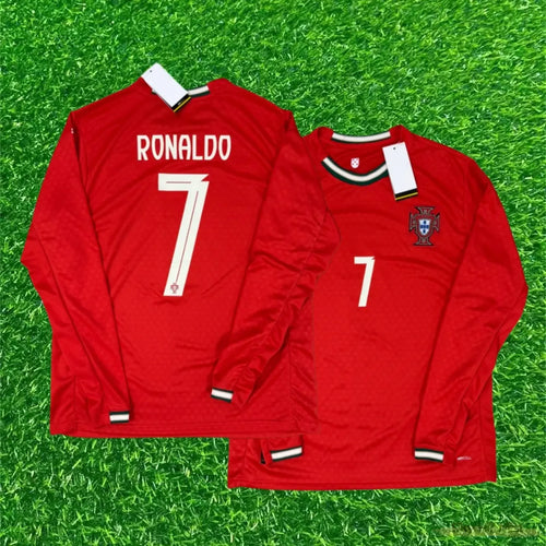 2526 Portugal Away Red No. 7 CR7 Long Sleeves Soccer Jerseys