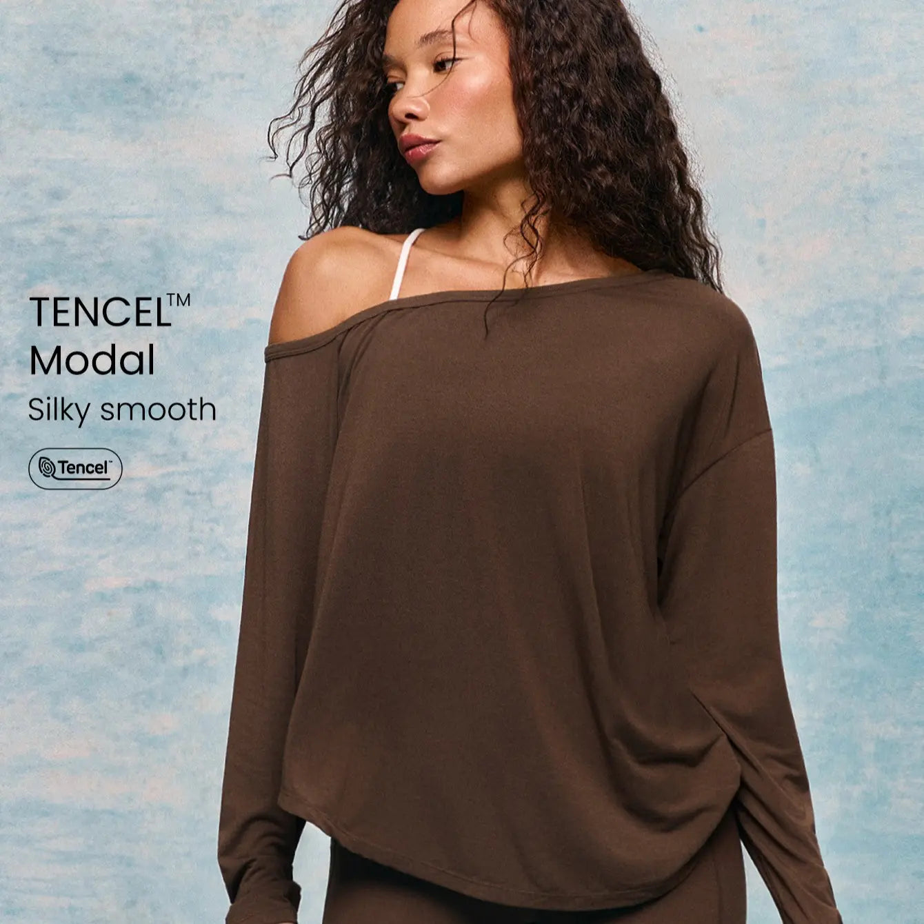 GLOWMODE TENCEL Modal Drift off Lightweight Silky Smooth Asymmetrical off Shoulder Long Sleeve Active Top Low-Impact Yoga Pilates Gym Studio Daily Casual Wear