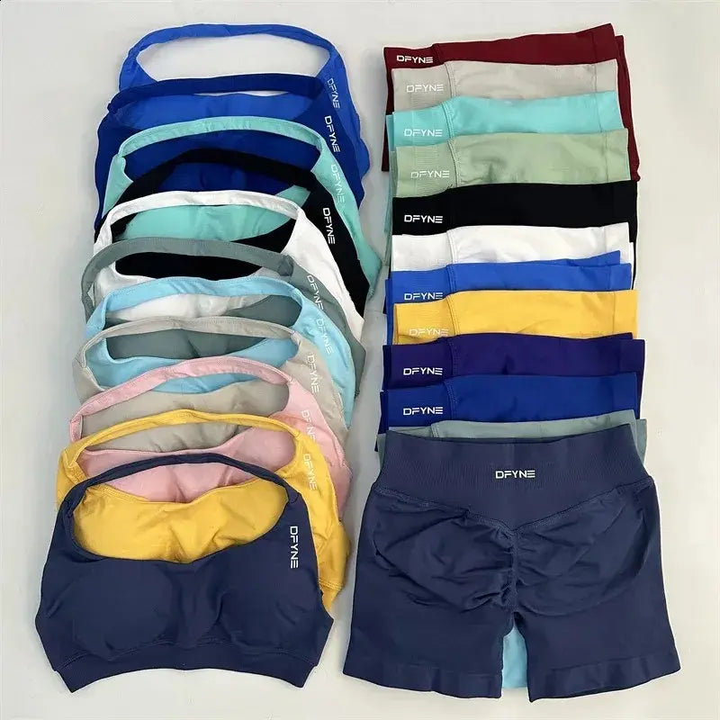 Dfyne Seamless Yoga Set - Impact Scrunch Workout Shorts & Halter Sports Bra, Women’S Fitness Gym Suit for Active Performance Athleisure Summer Clothes