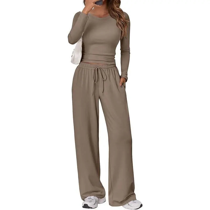 Women'S Stretchy 2-Piece Yoga Outfit:Long-Sleeve Crop Top &Wide-Leg Pants Stretchy Fabricfor Yoga Leisure Daily Active Scenarios Workout Runningclothes Springstatements