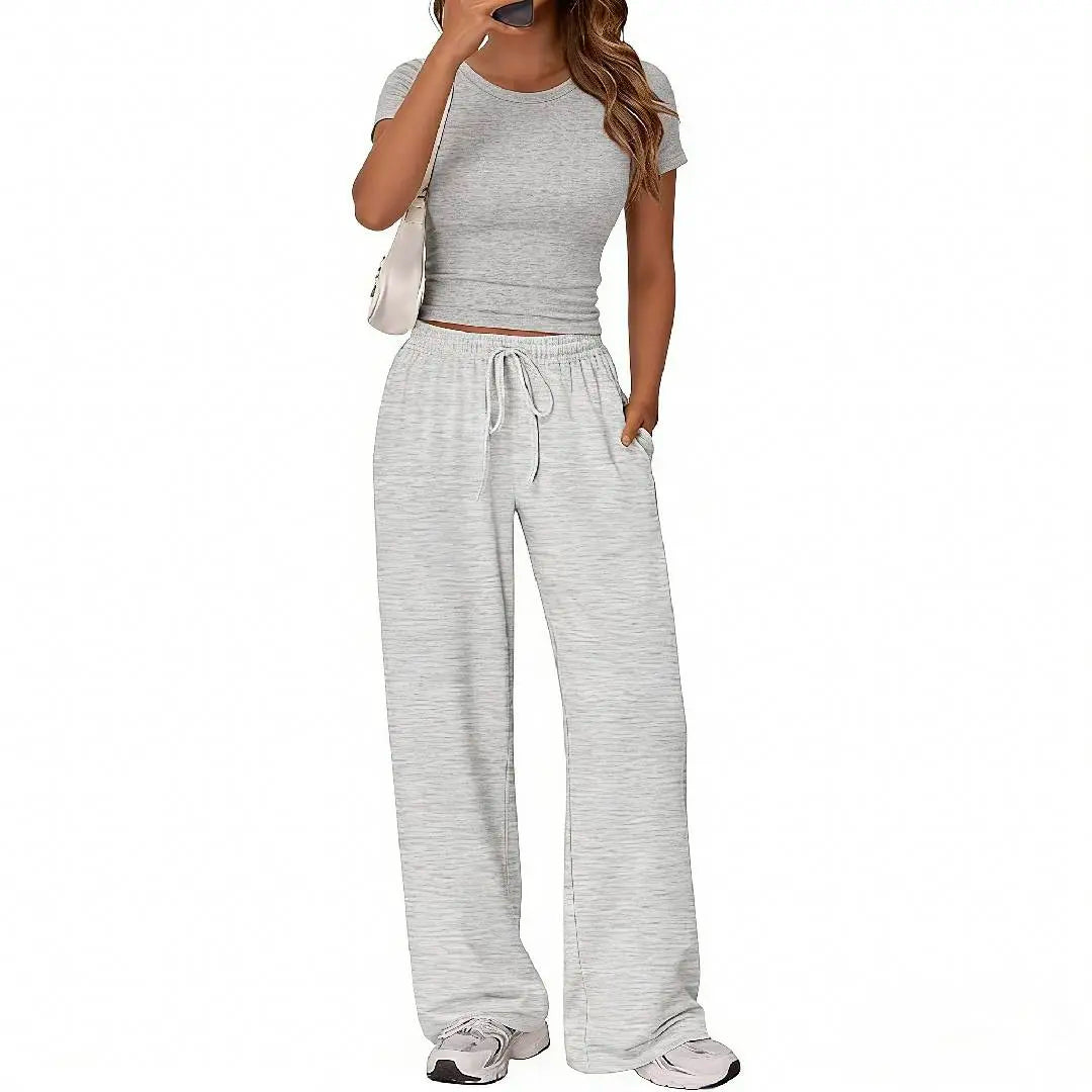 Women'S Stretchy 2-Piece Yoga Outfit:Long-Sleeve Crop Top &Wide-Leg Pants Stretchy Fabricfor Yoga Leisure Daily Active Scenarios Workout Runningclothes Springstatements