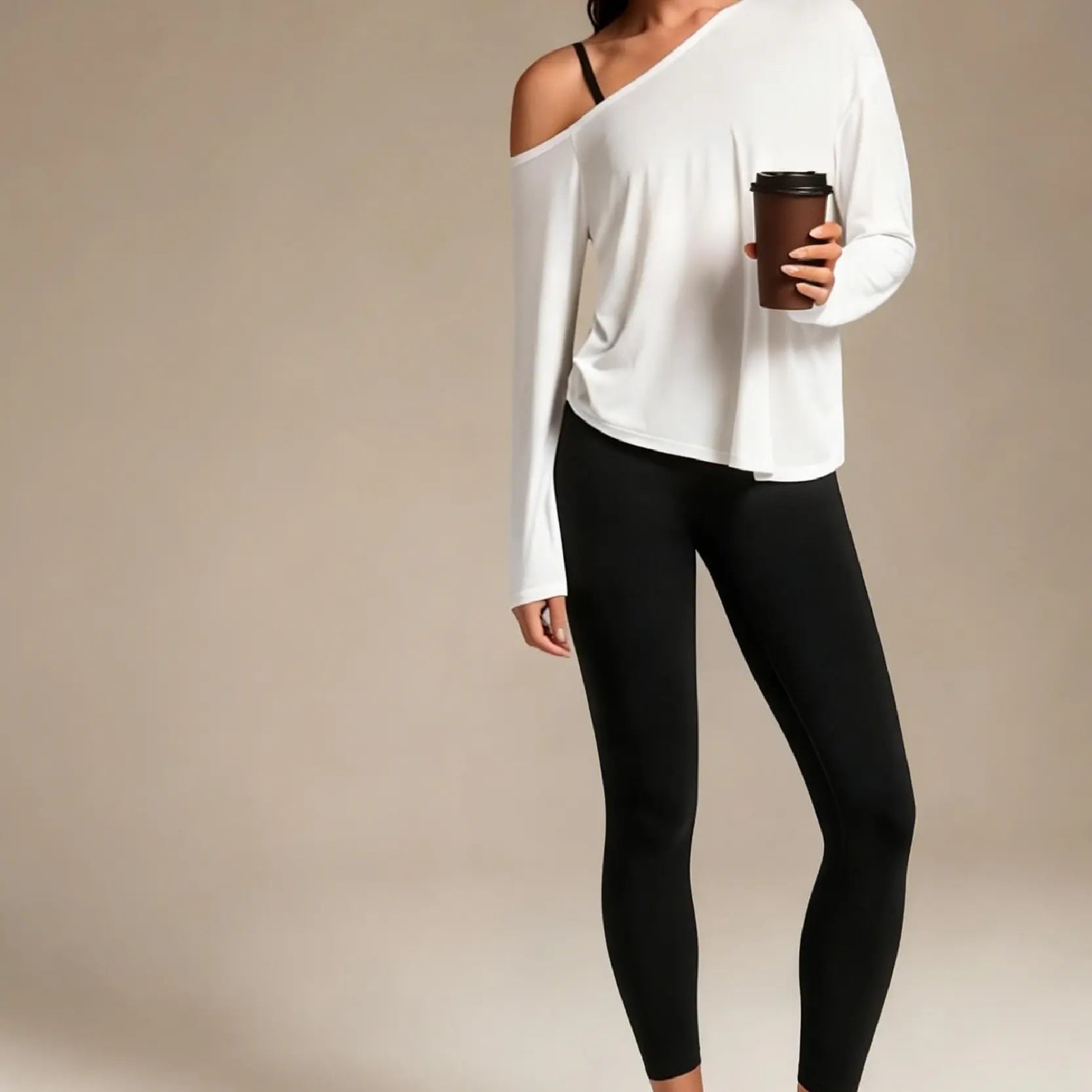 GLOWMODE TENCEL Modal Drift off Lightweight Silky Smooth Asymmetrical off Shoulder Long Sleeve Active Top Low-Impact Yoga Pilates Gym Studio Daily Casual Wear